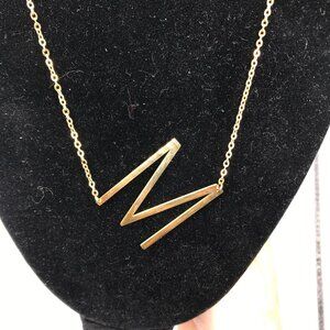 New Gold Block Monogram M or S Necklace Stainless Steel Gold 18 inches Chain NEW